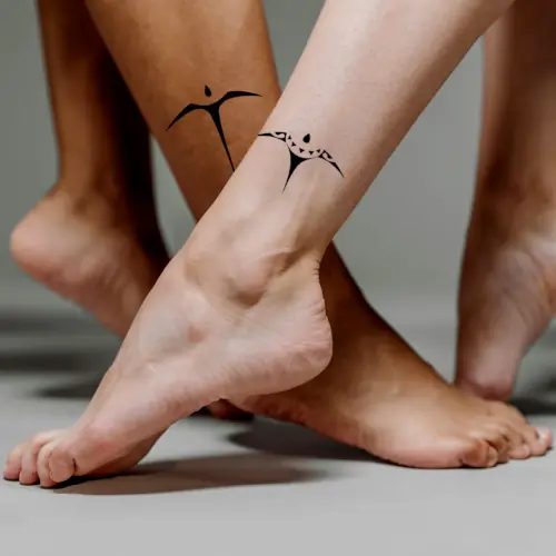 Real life look of Polynesian couple small ankle tattoos
