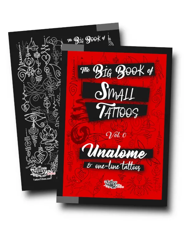 Front cover of Volume 0 e-book featuring sacred geometry Unalome and continuous single line tattoo stencils
