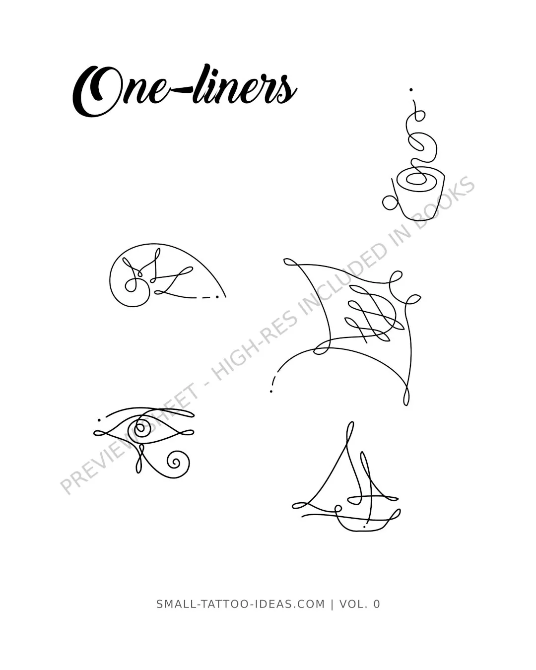 One line manta ray sailboat and eye tattoo flash sheet with minimalist continuous line stencils for wrist placement