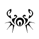 A sharp tribal silhouette of a Polynesian styled minimalistic crab, providing a clean graphic representation of the Cancer zodiac symbol.