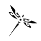 A sleek tribal outline of a dragonfly with elongated wings, showing streamlined line art ideal for a discrete behind-the-ear placement.