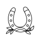 An early old school horseshoe lucky charm icon pointing upward, utilizing a clean, bold outline true to its vintage heritage.