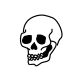 A small human skull icon with clear bone structures and hollow sockets, utilizing distinct bold lines for a vintage finish.