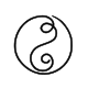 A contemporary Yin Yang balance symbol using a single-line outline instead of heavy solid black shading.
